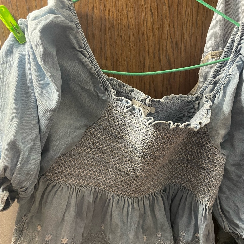 American Eagle Outfitters Blue Smocked Blouse